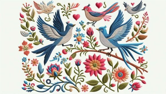Embroidery Floral Birds