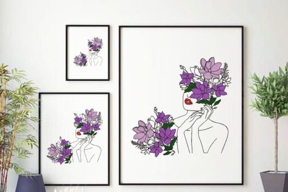Face Young Beautiful Woman with Floral 4