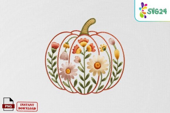 Floral Autumn Pumpkin Patch Embroidery