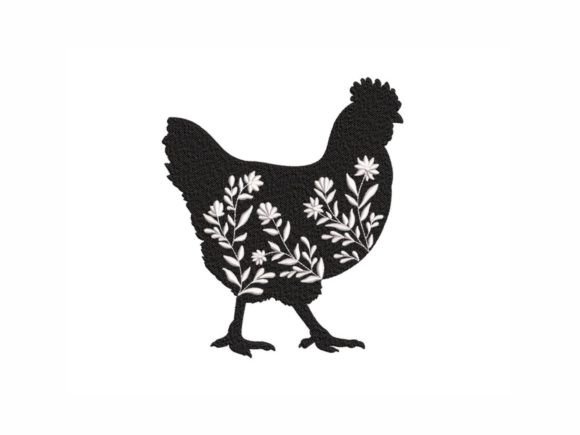 Floral Chicken: A Whimsical Farm Animal Embroidery Design