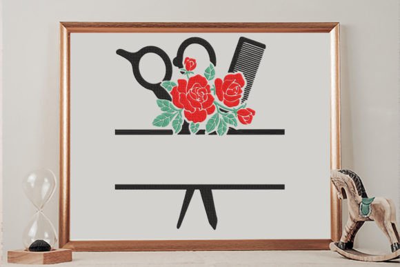 Floral Comb and Scissor Monogram Frame