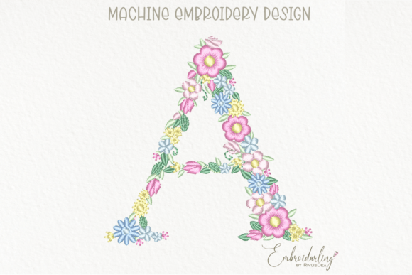 Floral Letter A Machine Embroidery