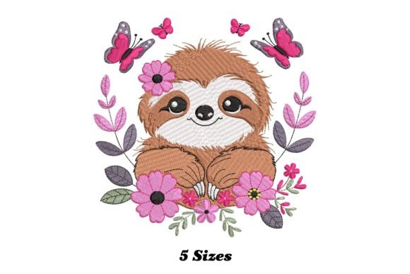 Floral Sloth: A Quirky, Handmade-Ready Embroidery Design