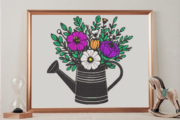 Floral Watering Can: A Whimsical Spring Embroidery Design for Personalized Gifts