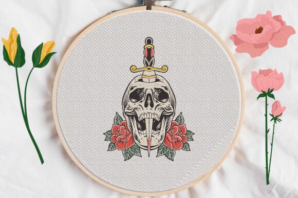 Skull with Floral6: A Thoughtful Embroidery Design for Meaningful Gifts